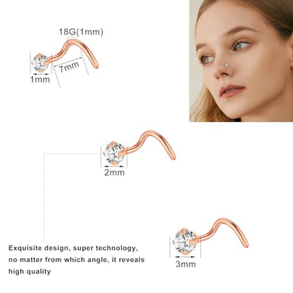 23-40 Pcs Gold Nose Rings & Studs - 18G & 20G Nose Piercing Jewelry - L Shape, Hoop & Screw Body Jewelry for Women & Men - color: RoseGold-F-18G