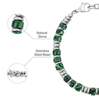 SIUMAL Mens Bracelet, Boho Stainless Steel Bracelets for Men, Beaded Bracelets, Jewelry Gifts for Husband, Father, Friends - color: Dark Green