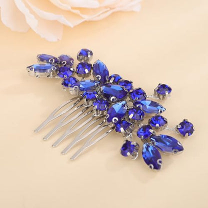 Dainty Teardrop Rhinestone Crystal Wedding Hair Comb Handmade Hair Side Comb Women Girls Wedding Headpiece Silver Gold Wedding Hair Accessories for Brides Bridesmaid (blue) - color: blue