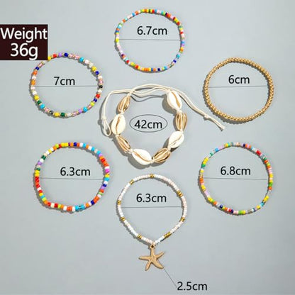 Bohemian Stackable Shell Beaded Ankle Bracelets for Women Colorful Boho Multi-Layer Seashell Gold Starfish Adjustable Handmade Braid Bracelet Summer Beach Holiday Accessories Gifts - color: Multi