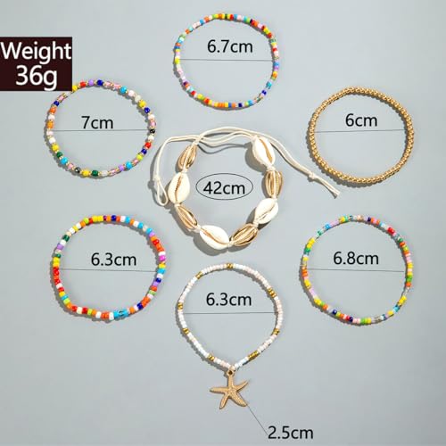 Bohemian Starfish Bracelets for Women - Adjustable Stackable Beach Bracelets, Handmade Stretchy Beaded Summer Jewelry, Perfect for Surf & Waterproof Fun - color: Color