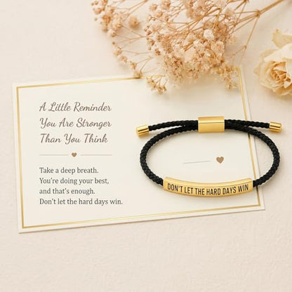 Frodete Dont Let The Hard Days Win Bracelet Inspirational Gifts for Women Adjustable Braided Tube Bracelet Gifts for Friends - color: A2:dont let the hard days win（black gold）