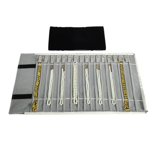Travel Necklace Organizer, Tangle Free Jewelry Case, 16 Slots | Foldable,LightWeight Compact, Velvet Lining Jewelry Storage Bag for Chain Bracelet, Gift for Women Girls,Black and Gray - color: Black and Gray