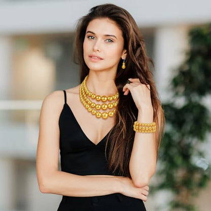 Haysandy Pearl Jewelry Set for Women 20s Jewelry Gift | Retro Layered Necklace Bracelet Earring, Costume Accessories for Derby Wedding Prom Party, Dress Matching Occasions - color: Gold