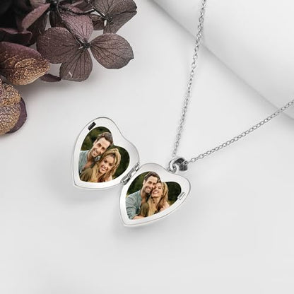YFN Locket Necklace 925 Sterling Silver Heart Locket Necklace that Holds Pictures for Women Jewelry Gifts - style: Retro