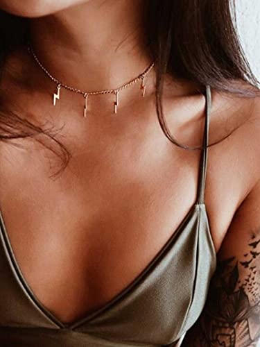 YANCHUN Layered Necklaces for Women Gold Necklace Stack Star Heart Choker Dainty Necklace Love Heart Chain Jewelry Gifts for Women - color: C：Flash Choker