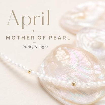 ARSIS Genuine Beaded Gemstone Necklace for Women, Colorful Natural Stone Handmade Bead Choker, Personalized Birthstone Necklace, Boho Summer Beach Necklace Layering Stackable Jewelry Gift - color: Mother of Pearl (April)