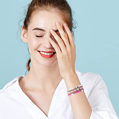 GOOJIDS Surfer Heishi Clay Bead Bracelets for Women Bohemian Stackable Gold Plated Beaded Stretch Bracelets Elastic Layering Friendship Bracelets Set Boho Jewelry - color: C-New Rose Color Sets