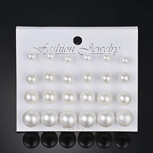 Pearl Earrings Studs for Women, White Pearl CZ Earrings Bridal Simulated Pearl Rhinestone Pearls Stud Earrings Jewelry Set for Wedding Birthday Christmas 12 Pairs - color: 9 Pairs