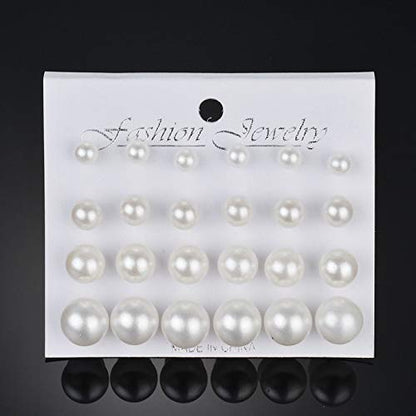 Pearl Earrings Studs for Women, White Pearl CZ Earrings Bridal Simulated Pearl Rhinestone Pearls Stud Earrings Jewelry Set for Wedding Birthday Christmas 12 Pairs - color: 9 Pairs