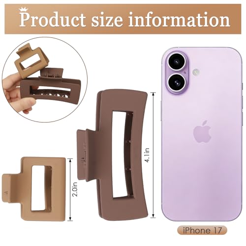 Square Hair Claw Clips,Big and Small Non-slip Square Matte Hair Claw Clips,12 Pcs - color: 6 Neutral