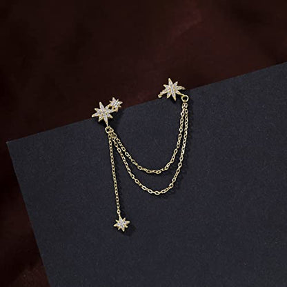 SLUYNZ 925 Sterling Silver Fashion Star Cuff Earring Chain for Women Star Crawler Earring Wrap Earrings - color: One Earring(Left)-B-18K Gold Plated
