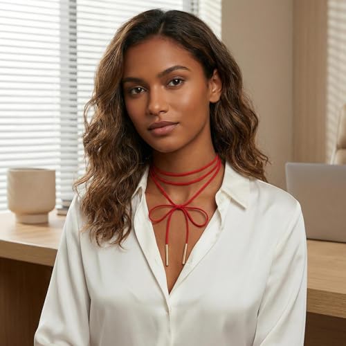 Coiris 6 Pcs Bow Choker Necklace for Women Velvet Gothic Punk Tie Choker Sexy Long Wrap Rope Collar - color: Red