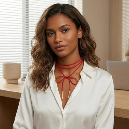 Coiris 6 Pcs Bow Choker Necklace for Women Velvet Gothic Punk Tie Choker Sexy Long Wrap Rope Collar - color: Red
