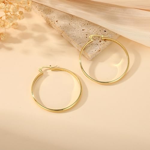 Apsvo Hoop Earrings for Women, 5mm Wide 14K Gold Plated/Silver Hoop Earring Hypoallergenic 925 Sterling Silver Earrings Lightweight Large Earrings for Women - color: 3mmWide-50mmGold
