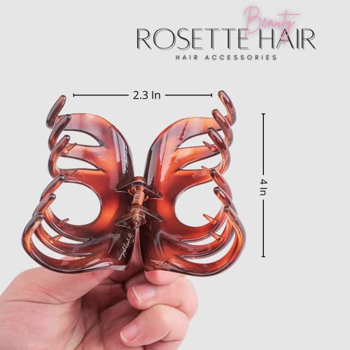 Rosette Large Chic Styling Glass Claw Clip Hair Clamps Grips Hairpins Barrettes for Indoor/Outdoor Use - Thick Hair, Women and Girls - color: Amber