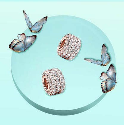 Annmors S925 Clip Spacer Safety Chain Stopper Charms for Pandora, Gift Mom Daughter Friend Sister Wife Grandma Girlfriend Fmaily On Christmas Mothers Valentines Halloween Graduation - color: C03-2pcs Rosegold Clear Spacers