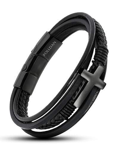 Cross Bracelet for Men - Genuine Leather Religious Bracelets | Stylish Christian Bracelet for Men - Perfect Faith Accessory | Mens Cross Bracelet - Christian Jewelry - style: Trinity