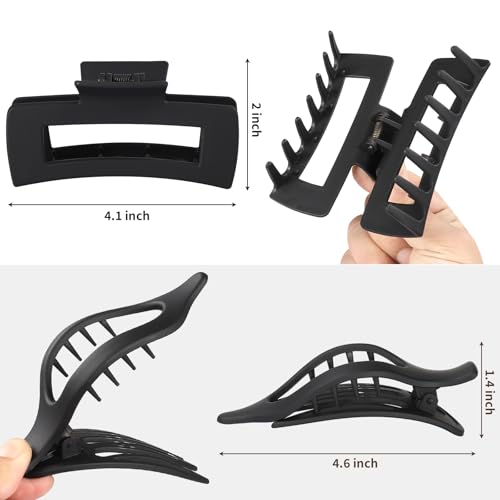 CHANDAT Hair Clips for Women, Flat Hair Clips, 8 pcs, 2style - Black | 4.3 Inch Large Square Hair Claw Clips & Flat Hair Clips, Thick & Thin Hair, Hair Accessories for Women, Strong Hold Non-Slip - color: Black