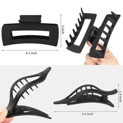 CHANDAT Hair Clips for Women, Flat Hair Clips, 8 pcs, 2style - Black | 4.3 Inch Large Square Hair Claw Clips & Flat Hair Clips, Thick & Thin Hair, Hair Accessories for Women, Strong Hold Non-Slip - color: Black