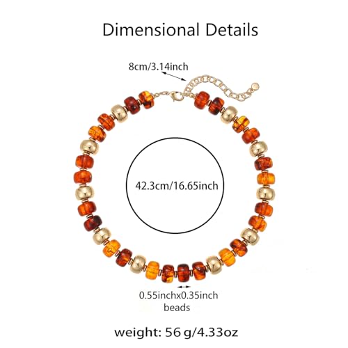 Resin Chunky Colorful Beaded Necklace | Adjustable Boho Statement Necklace,Summer Beach Party Jewelry - color: Brown