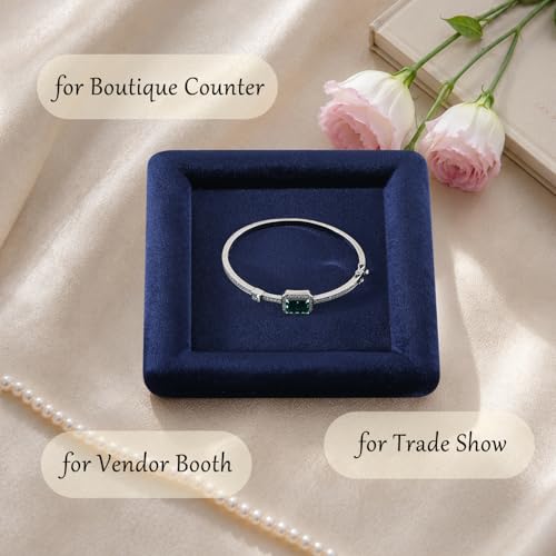 Velvet Jewelry Display Tray for Ring Earrings Necklace Bracelet Flat Tray - color: Blue, size: 5.12 × 5.12 in