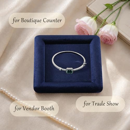 Velvet Jewelry Display Tray for Ring Earrings Necklace Bracelet Flat Tray - color: Blue, size: 5.12 × 5.12 in