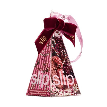 slip Skinny Scrunchies in Candy Cane Ornament Packaging: Anti-Crease, Anti-Breakage Slipsilk™ Design Protects Delicate Hair | Includes 4 Pure Silk Scrunchies - color: Candy Cane