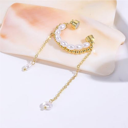 14K Gold Plated Ear Cuff Earring for Women Non Piercing, Dainty Pearl Tassels Beads Ear Cuff Minimalist Cuff Earrings Jewelry Gift - style: Pearl Tassel Chain1