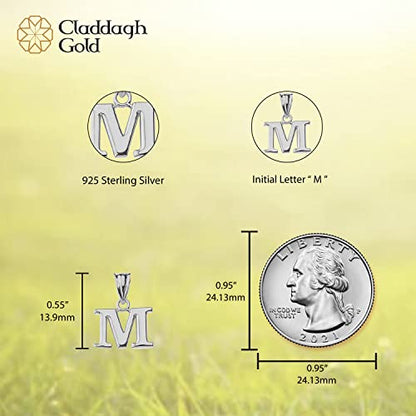 Claddagh Gold .925 Sterling Silver Initial Pendant Charm – Personalized Alphabet Letter Jewelry in 0.80mm or 0.55mm Block Font - color: Pendant Only, size: Small, style: M