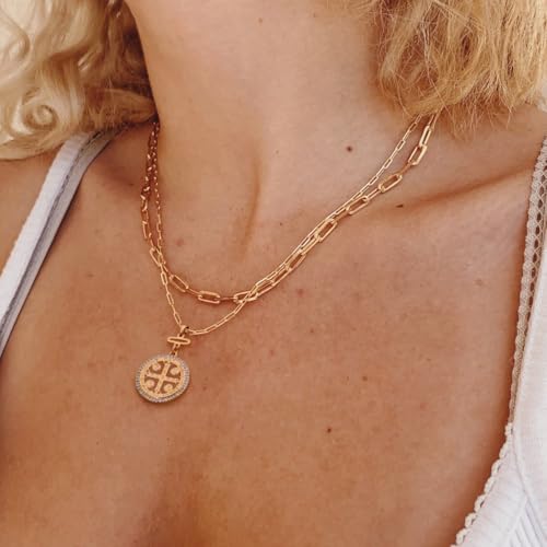 SOFYBJA Saint Benedict Necklace Drop 18K Gold Toggle Medallion Coin Cross Pendant Necklaces Religious Jewelry Catholic Gift for Women - color: Gold Zirconia Saint Benedict Necklace