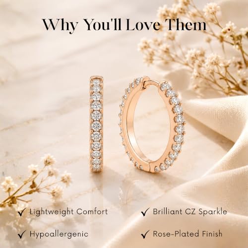 Gempires Huggie Hoop Earrings for Women | Cubic Zirconia Fashion Earrings Collection | Gold, Silver & Rose Gold Tone Styles | Lightweight Everyday Jewelry - color: Clear / White