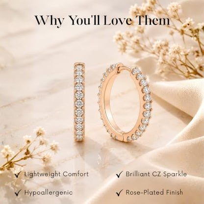 Gempires Huggie Hoop Earrings for Women | Cubic Zirconia Fashion Earrings Collection | Gold, Silver & Rose Gold Tone Styles | Lightweight Everyday Jewelry - color: Clear / White