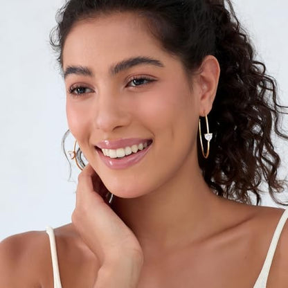 Large Gold Hoop Earrings for Women 14k Gold Plated with 925 Sterling Silver Post Big Open Hoops Earrings Trendy Cubic Zirconia Heart Hoop Earrings Jewelry Gifts for Women - color: gold 40mm