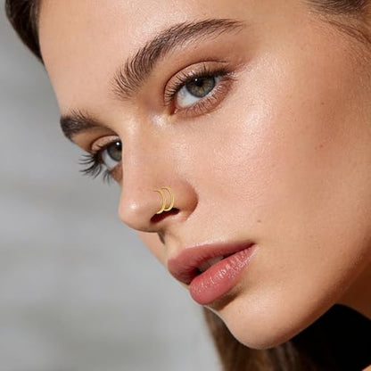 Fake Eyebrow Ring Fake Lip Labret Studs Replacement Balls Spike with 100pcs Sticker Non-Piercing Body Jewelry Fake Skin Piercing - color: C1 -Gold