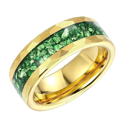 4mm/8mm Tungsten Wedding Bands for Men Women Ruby/Morganite/Emerald | Aquamarine/Zirconia, Black/Rose Gold/14K Gold, Engagement Promise Ring, Anniversary Valentine Day Birthday Gift for Him/Her - color: 8mm Gold and Green