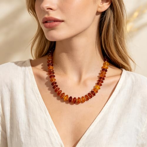 Acrylic Beaded Necklace for Women,Beach Strand Jewelry Gifts | Statement Necklace,Cute Trendy Handmade Jewelry for Women,Chunky Beaded Necklace,Resin Beads Choker - color: Amber Red