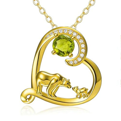 18K Gold Plated Mama Bear/Elephant Necklace for Women Birthstone Necklace Mothers Day Jewelry Gifts for Mom Wife Her - color: Bear