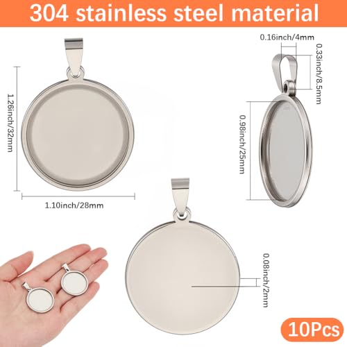 1 Box 10Pcs 25mm Bezel Tray Stainless Steel Cabochon Blanks Silver Metal Flat Round Cameo Pendant Base Blank Trays Charm Setting for Photo Jewelry Making Earrings Necklace DIY Craft Findings - style: silver round