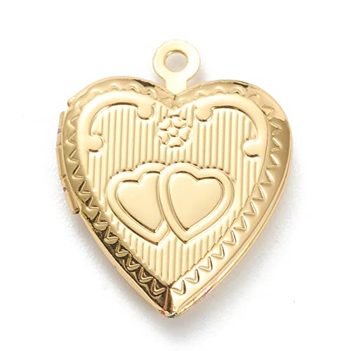 Craftdady 18K Gold Plated Brass Photo Locket Frame Pendants Charms for Necklaces Personalized Jewelry Crafts Making - size: 21x17mm Heart