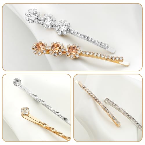 20 PCS Decorative Bobby Pins for Women's Hair, Rhinestone Bobby Pins with 5 Elegant Designs (Glod & Silver), Jeweled Hair Pins Decorative Hair Accessories for Women