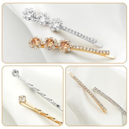 20 PCS Decorative Bobby Pins for Women's Hair, Rhinestone Bobby Pins with 5 Elegant Designs (Glod & Silver), Jeweled Hair Pins Decorative Hair Accessories for Women