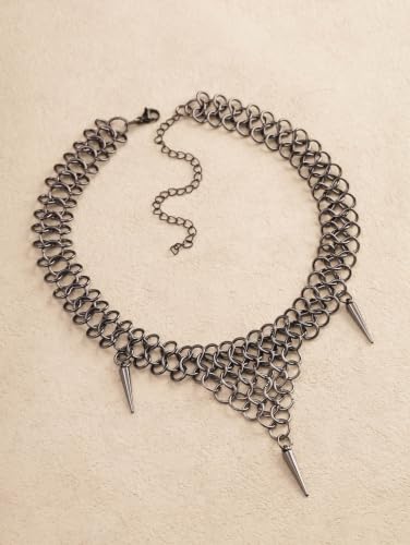 Sacina Chunky Spike Choker, Gothic Emo Punk Grunge Necklace, Goth Jewelry - color: Black