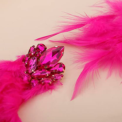 Denifery Long Feather Earrings Bohemian Earrings Multicolor Tassel Handmade Feather Earrings Dangling Earrings for Women (Rose Red) - color: Rose Red