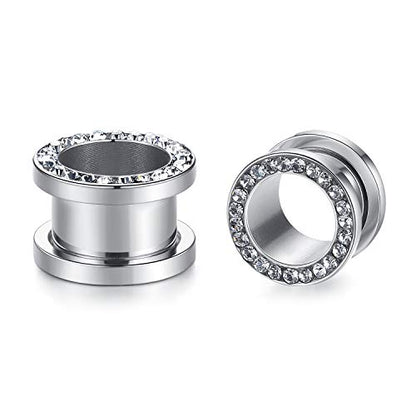 WBRWP 2pcs Hollow Gold Stainless Steel with Zircon Ear Plugs Tunnels - Ear Expander - Ear Gauges Stretcher Body Piercing Jewelry 8g-5/8 - color: Silver color with clear CZ