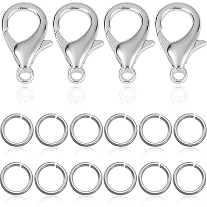 450Pcs Stainless Steel Lobster Claw Clasps & Jump Rings (10mm) | Fadeless, Waterproof, Hypoallergenic, Jewelry Making