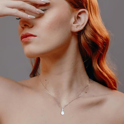 FANCIME 14K Solid White Gold Birthstone Pendant Necklace for Women with Diamond Pear Shaped Teardrop Necklace Birthday Gifts for Mom Women,Sterling Silver Chain 16" + 2" Extender - color: 06-Moonstone
