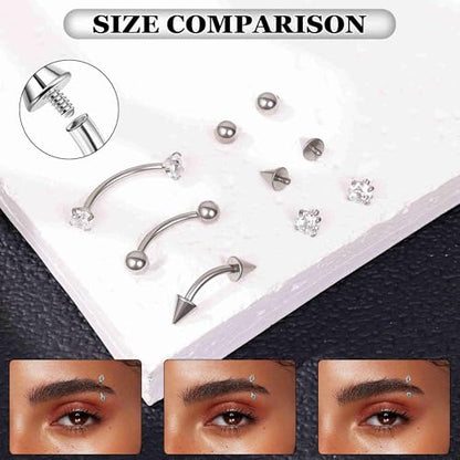 3PCS 16G 18G G23 Pure Titanium Eyebrow Piercing for Women Men Curved Barbell Tiny Eyebrow Ring Vertical Labret Lip Jewelry Internally Threaded Rook Helix Conch Daith Piercing Jewelry - color: Silver, size: 18G