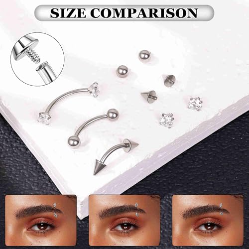 3PCS 16G 18G G23 Pure Titanium Eyebrow Piercing for Women Men Curved Barbell Tiny Eyebrow Ring Vertical Labret Lip Jewelry Internally Threaded Rook Helix Conch Daith Piercing Jewelry - color: Silver, size: 16G