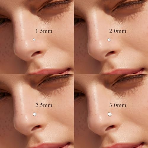 Jstyle 18G 20G Nose Rings Stud for Women Men Silver/Gold Nose Studs 8Pcs | Hypoallergenic 316L Stainless Steel Nose Rings for Sensitive Skin, 1.5/2/2.5/3MM Cubic Zirconia Nose Piercing Jewelry - color: Silver Plated-20G